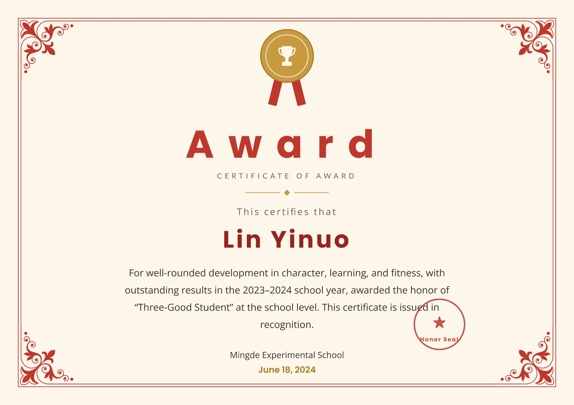 Certificate example